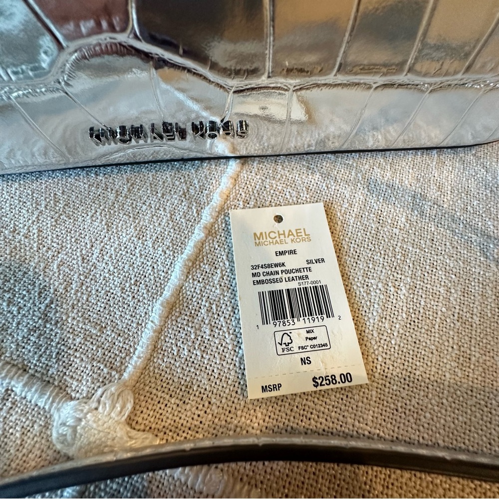 NWT Michael Kors Empire Metallic Crocodile Embossed Leather Chain Link Bag $258 - Picture 5 of 6